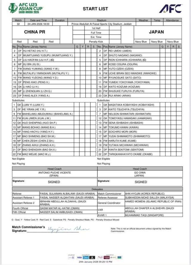 九游娱乐-U23国足VS日本队首发出炉！徐彬出战拜合拉木替补